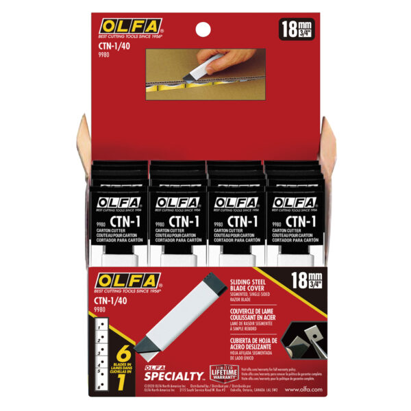 CARTON CUTTER WITH SNAP OFF BLADE 40PC DISPLAY BOX